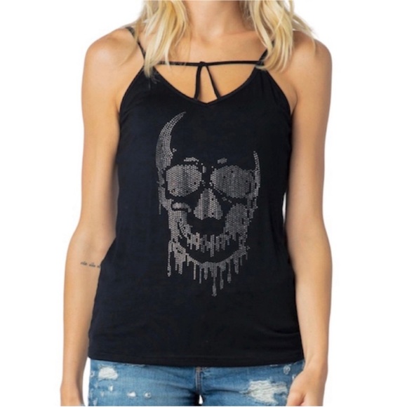 VOCAL embellished Skull tank top S black - Picture 1 of 5